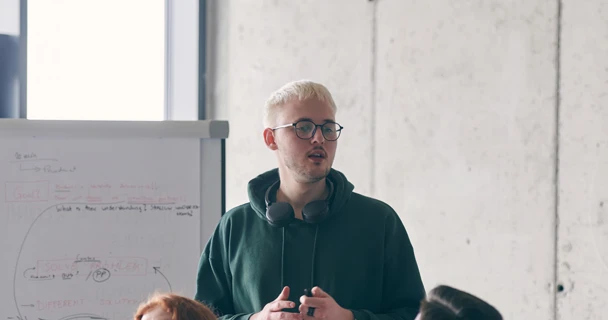 apprentice presenting at work
